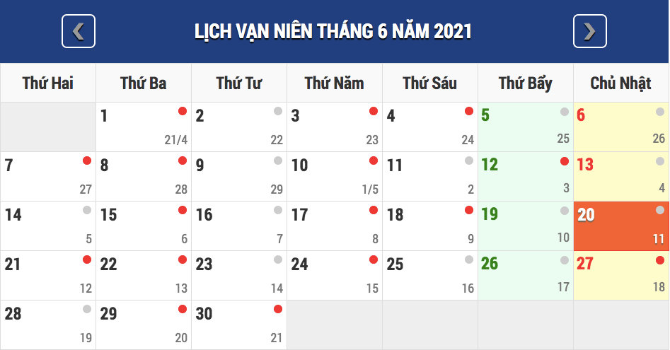 Lịch xem ngày nhập trạch tháng 6 năm 2021 nhập trạch tháng 6-2021